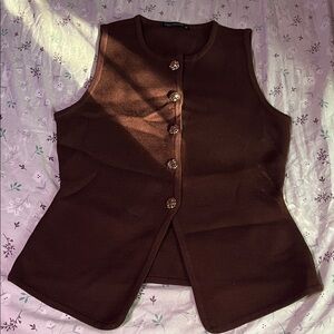 Brown Sleeveless Button-Up Vest